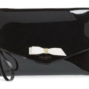 Ted Baker Black Patent Clutch with White Bow Accent